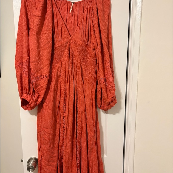 Free People Southwest Lace Maxi Dress Red Chimes Lace Embroidered Dress Tie Back - Picture 2 of 5